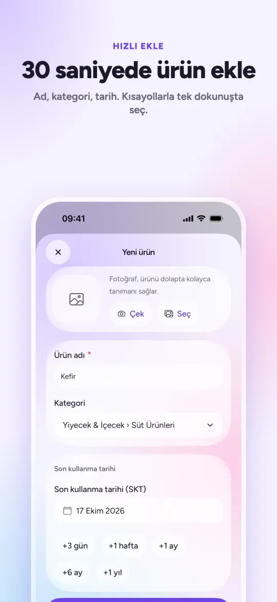 Ürün ekleme: ad, kategori ve son kullanma tarihi