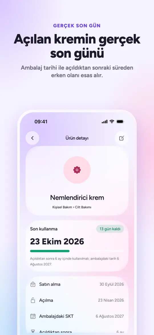 Ürün detayı: kalan gün ve hatırlatmalar